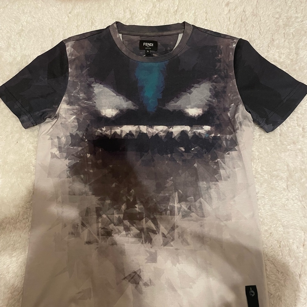 Fendi Men's Abstract Graphic Tee - Black, Gray, and Blue